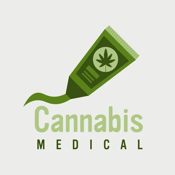 Tubo de crema de cannabis medicinal con hoja de marihuana cosméticos naturales concepto de consumo de drogas — Archivo Imágenes Vectoriales