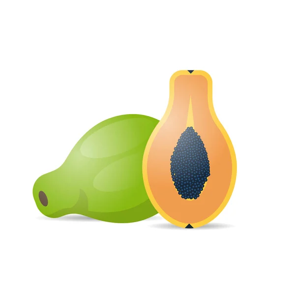 Frisch saftige Papaya Symbol leckere reife Früchte isoliert auf weißem Hintergrund gesunde Ernährung Konzept — Stockvektor