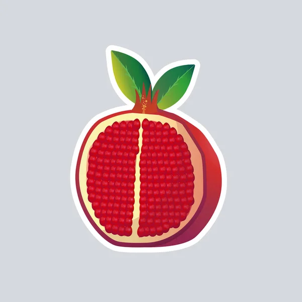 Fresco jugosa granada icono sabroso fruta madura etiqueta engomada saludable concepto de alimentos — Vector de stock