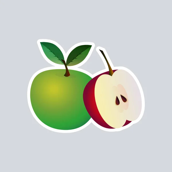 フレッシュジューシーなアップルアイコンおいしい熟したフルーツステッカー健康的な食品コンセプト — ストックベクタ