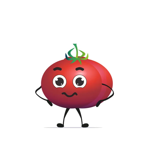 Lindo rojo tomate carácter dibujos animados mascota vegetal comida sana concepto aislado — Vector de stock