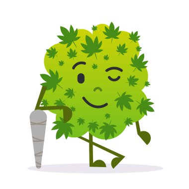 Şirin gülümseyen kenevir esrarı çizgi film karakteri tıbbi marihuana tüketim konsepti düz