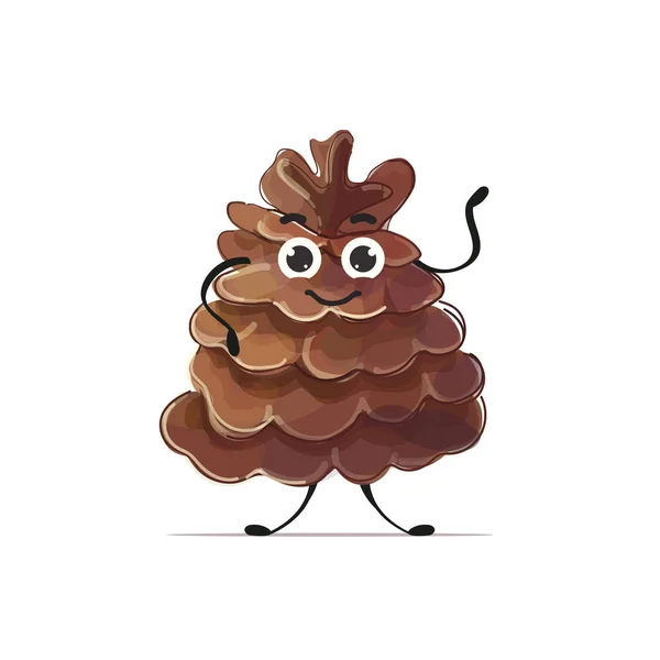 Słodkie cedr stożek charakter kreskówka maskotka osobowość zdrowe wegetariańskie żywności koncepcja izolowane — Wektor stockowy