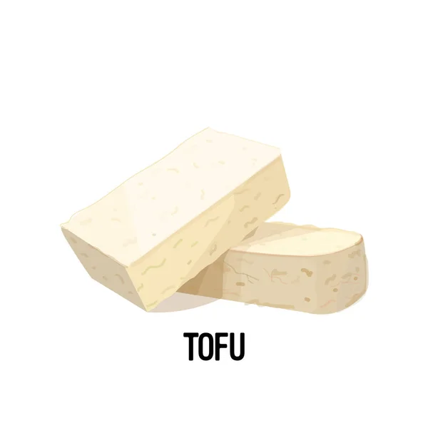 Pedazo de queso de soja tofu cuajada aislado sobre fondo blanco concepto de proteína vegana — Archivo Imágenes Vectoriales