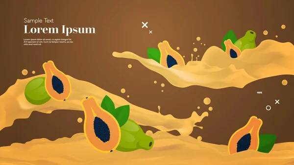 Friss papaya smoothie juice folyékony splash reális fröccsenő egészséges gyümölcsök fröccsenő hullámok vízszintes másolási tér — Stock Vector