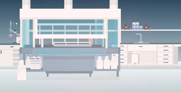 Modernes Laborinterieur leer keine Menschen Chemielabor mit Möbeln horizontal — Stockvektor