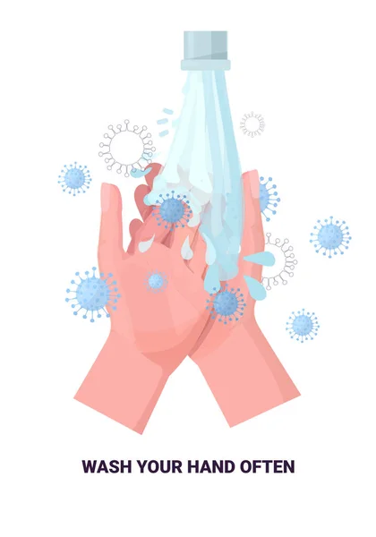 Concepto de protección coronavirus lavarse las manos a menudo protegerse prevenir covid 19 vertical aislado — Vector de stock