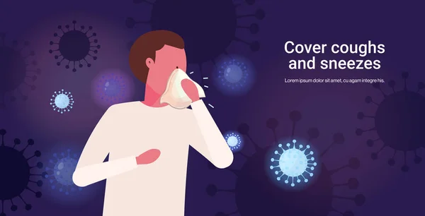 Grundlegende Schutzmaßnahmen gegen Coronavirus schützen vor Husten und Niesen — Stockvektor