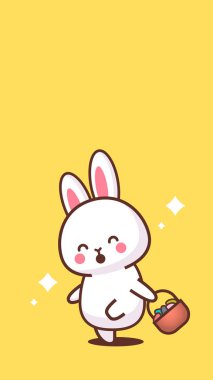 Yumurtalı şirin tavşan sepeti Mutlu Paskalya tavşanı çıkartması bahar tatili konsepti