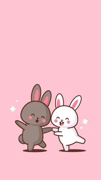 Милые кролики пара счастливые пасхальные кролики весело наклейка весенний праздник вертикальная открытка — стоковый вектор