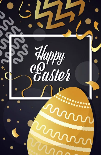 Frohe Ostern Vorlage mit quadratischem Rahmen Gold verzieren Eier Frühling Urlaub Schriftzug Grußkarte — Stockvektor
