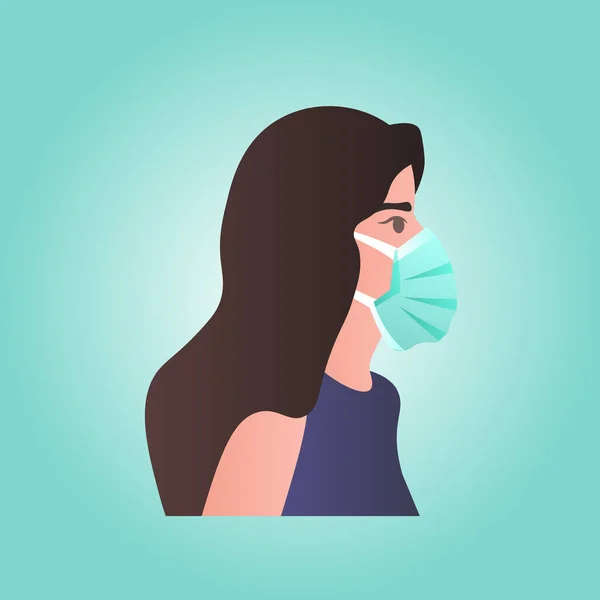 Vrouw draagt beschermend masker tegen corona virus covid-19 bescherming stop coronavirus pandemie — Stockvector