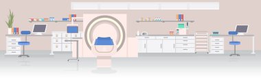 hospital room with MRI magnetic resonance imaging scan device medical equipment healthcare concept clipart
