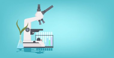 Test tüpünde büyüyen profesyonel tıbbi laboratuvar mikroskop fabrikası bilimsel araştırma ekipmanları biyoloji bilim eğitimi konsepti yatay