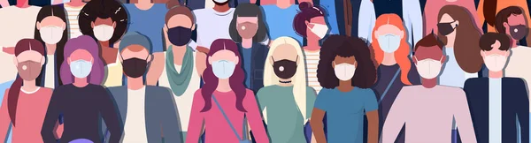 医療用マスクを身に着けている人々の群衆｜coronavirus 2019-nCoV epid — ストックベクタ