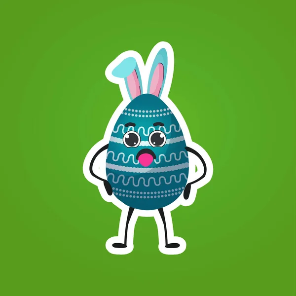 Carino decorato carattere uovo con orecchie di coniglio felice Pasqua primavera concetto adesivo — Vettoriale Stock