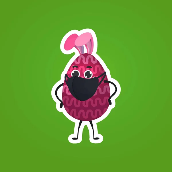 Huevo rojo decorado con orejas de conejo en máscara médica feliz Pascua vacaciones coronavirus pandemia — Vector de stock