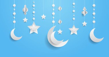 Ramazan Kareem müslüman dini kutsal ay ay, ay ve yıldızlarla dolu tebrik kartı.