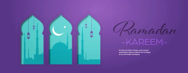 Ramadan kareem muszlim vallás szent hónap üdvözlőlap lapos vízszintes — Stock Vector