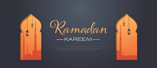 Ramadan kareem moslim religie heilige maand wenskaart plat horizontaal — Stockvector