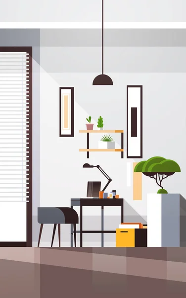 Lugar de trabajo gabinete vacío no personas apartamento habitación interior con muebles verticales — Archivo Imágenes Vectoriales