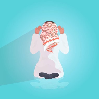 Dindar Müslüman adam Ramazan Kareem 'e dua ediyor. Kutsal ay dini kavramı.