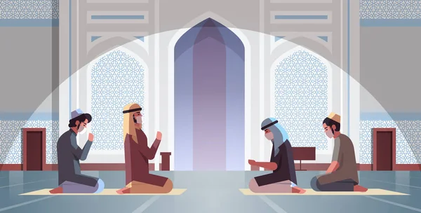 Musulmans en masques prière ramadan kareem mois saint religion coronavirus pandémie quarantaine — Image vectorielle