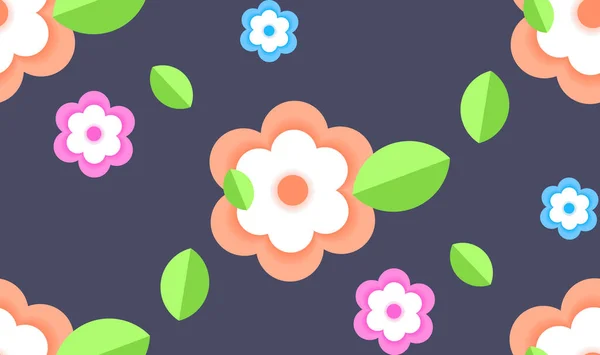 Fleurs avec feuilles vertes printemps saison carte de voeux floral affiche horizontale — Image vectorielle