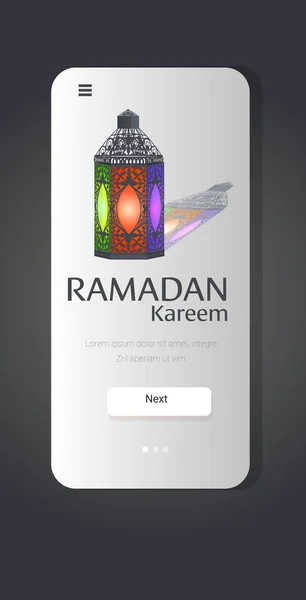 Ramadan kareem heilige maand religie concept kleurrijke lantaarn wenskaart — Stockvector