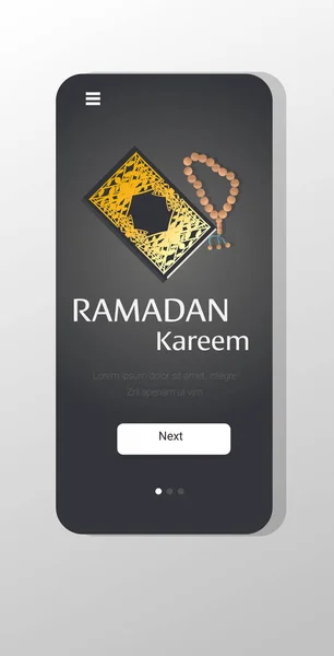 Ramadan kareem heilige maand religie concept islamitische koran en tasbih wenskaart verticaal — Stockvector