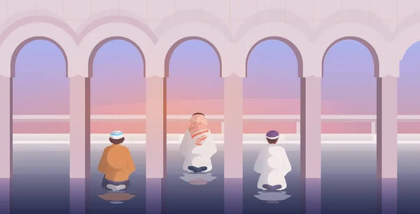 Religieux musulmans hommes priant ramadan kareem mois saint religion concept — Image vectorielle