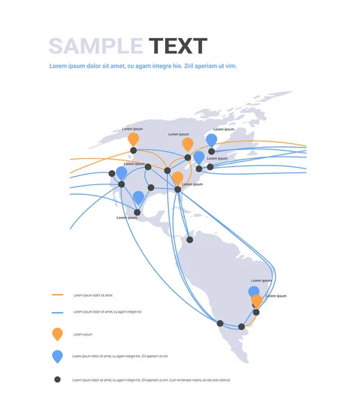 Globális hálózati kábelcsatlakozások és információátadási rendszer világtérkép-technológia — Stock Vector