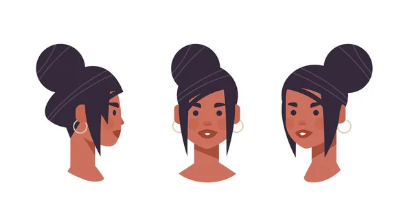 Sada dívka hlava avatar přední strana pohled žena africký americký znak různé zobrazení pro animaci — Stockový vektor