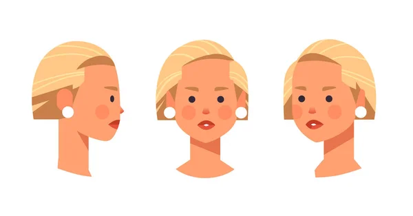 Sada dívka hlava avatar přední strana pohled ženská postava různé zobrazení pro animace horizontální — Stockový vektor