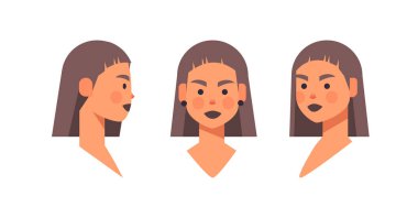 Kız baş avatar ön görünüm ayarla kadın karakter farklı görünümler animasyon yatay için