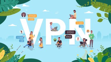insanlar sanal özel ağ VPN 'sini siber güvenlik ve gizlilik kavramı için kullanıyorlar