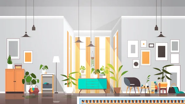 Leeg geen mensen woonkamer interieur modern appartement met meubilair horizontaal — Stockvector