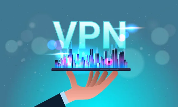 VPN Sanal Sanal Ağ Sanal İnternet Güvenlik Gizlilik Konsepti ile el ele tutuşmak — Stok Vektör