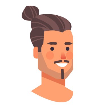 Uzun saçlı adam kafa avatarı güzel insan yüzü erkek çizgi film karakteri portresi