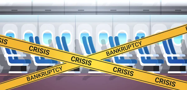 Vazio nenhuma pessoa placa de avião com fita de crise de falência amarela coronavirus quarentena pandêmica —  Vetores de Stock