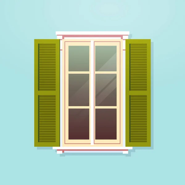 Окно дома с жалюзи винтажный фасад здания — стоковый вектор