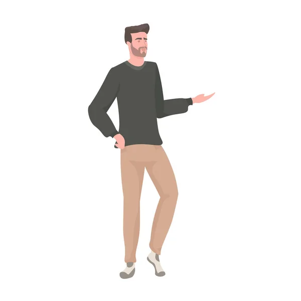 Hombre joven en ropa casual personaje de dibujos animados masculino de pie pose longitud completa — Vector de stock