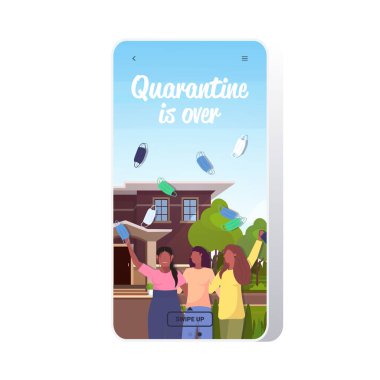 Tıbbi maske takan kadınlar koronavirüs karantinası, Cawid-19 virüs kavramına karşı zaferi bitiriyor.