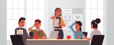 İş adamları grubu yapışkan bir notla beni sırtımdan tekmeleyip iş adamı April Day konsepti modern ofis içi yatay portresi konseptine sokuyor.