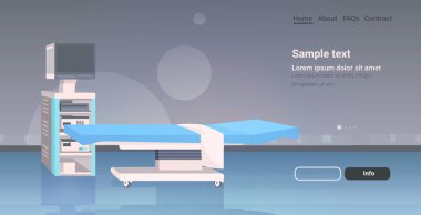 Hastane ameliyat masası ve tıbbi cihaz modern klinik cerrahi odası yoğun terapi koğuşu yatay fotokopi alanı