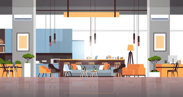 Порожній коворкінг сучасний офісний зал інтер'єр творчий робочий простір горизонтальний банер квартира — стоковий вектор