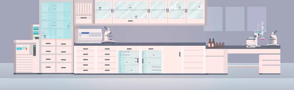 Moderner Laborarbeitsplatz Chemielabor Interieur mit Möbeln und Glaswaage horizontal — Stockvektor