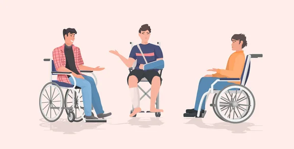 Niepełnosprawni mężczyźni siedzący na wózku inwalidzkim koncepcja płaska pełna długość pozioma — Wektor stockowy