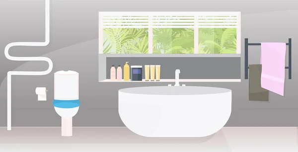 Сучасний інтер'єр ванної порожній немає людей квартира з меблями горизонтально — стоковий вектор