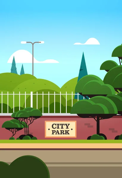 Πινακίδα πάρκο της πόλης στον φράχτη όμορφη καλοκαιρινή μέρα ανατολή τοπίο κάθετη φόντο — Διανυσματικό Αρχείο
